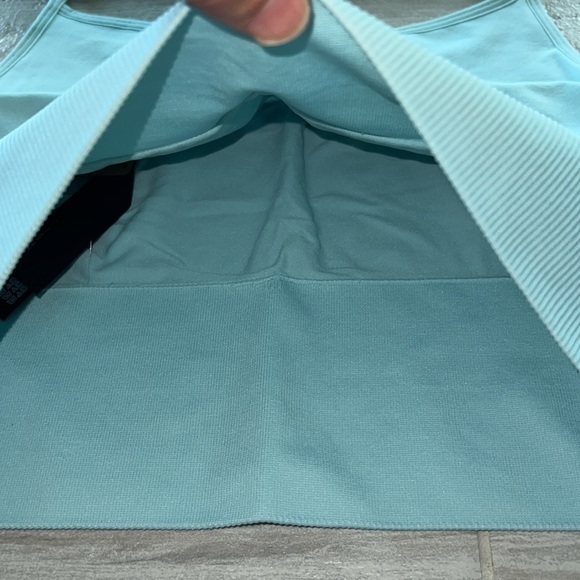 VS Pink Seamless Longline Sports Bra Opal Blue small racerback crop top stretchy - Picture 5 of 11